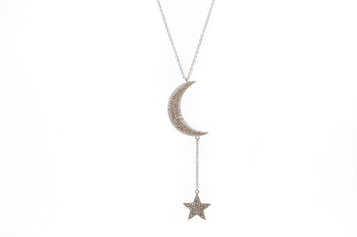 Pave Stone Crescent moon Necklace