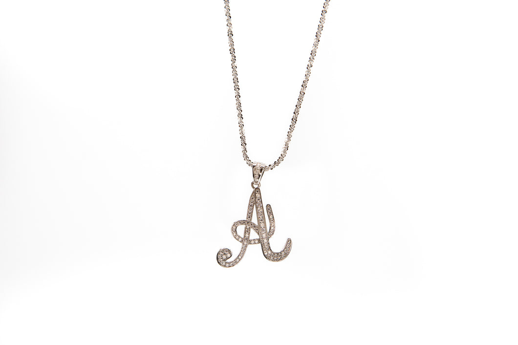 Sterling Silver Pave Initial A