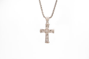 Pave and Baguett Stones Cross Necklace