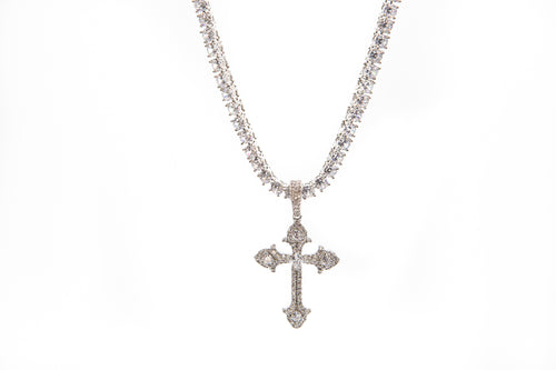 Tennis Necklace with Cross Pendant