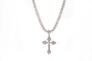 Tennis Necklace with Cross Pendant