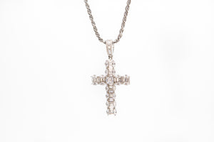 Princess Cut Sterling Silver Cross Pendant Necklace