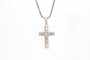 Princess Cut Sterling Silver Cross Pendant Necklace
