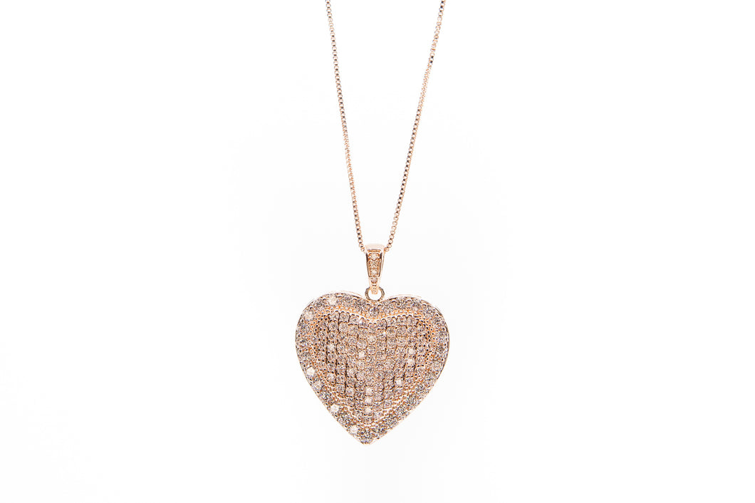 Pink Rose Gold Pave Heart Pendant