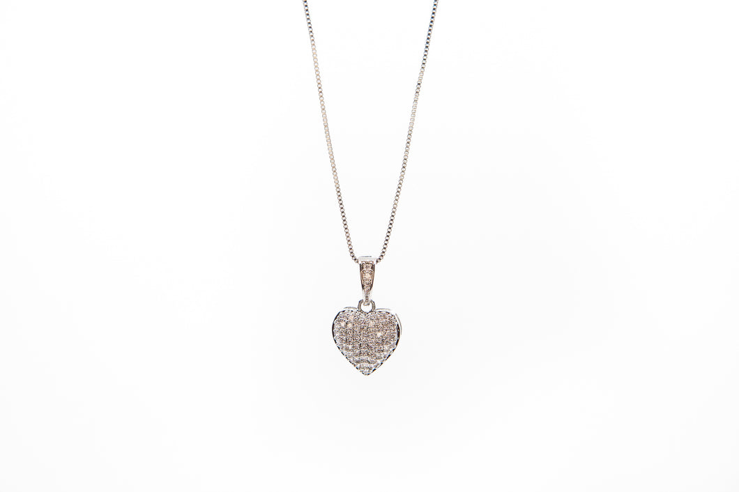 Puffy Pave Stone Sterling Silver Heart