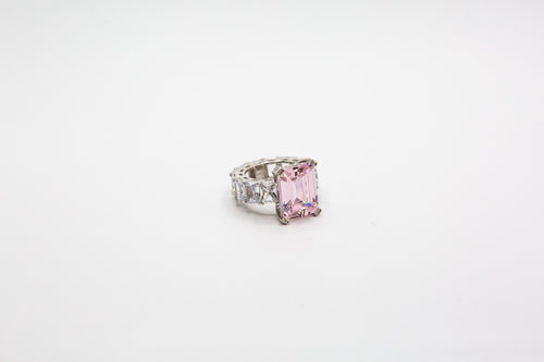 Sterling silver ring with Pink Emerald cut stone