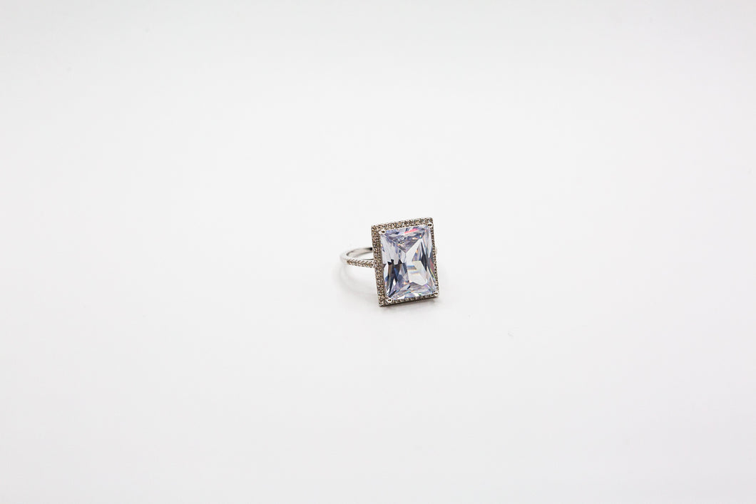 Silver Ring with Emerald cut stone
