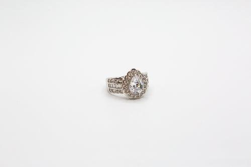 Tear Drop Ring with Crystal and Pave stones
