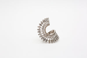 Crescent moon ring with Baguette Stones