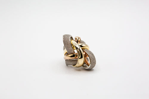 Tri-Color ring with pave stones