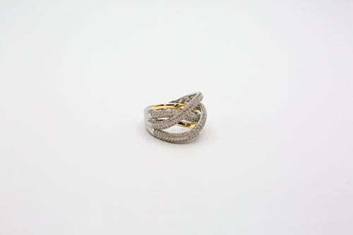 Two Tone sterling silver ring with pave stones