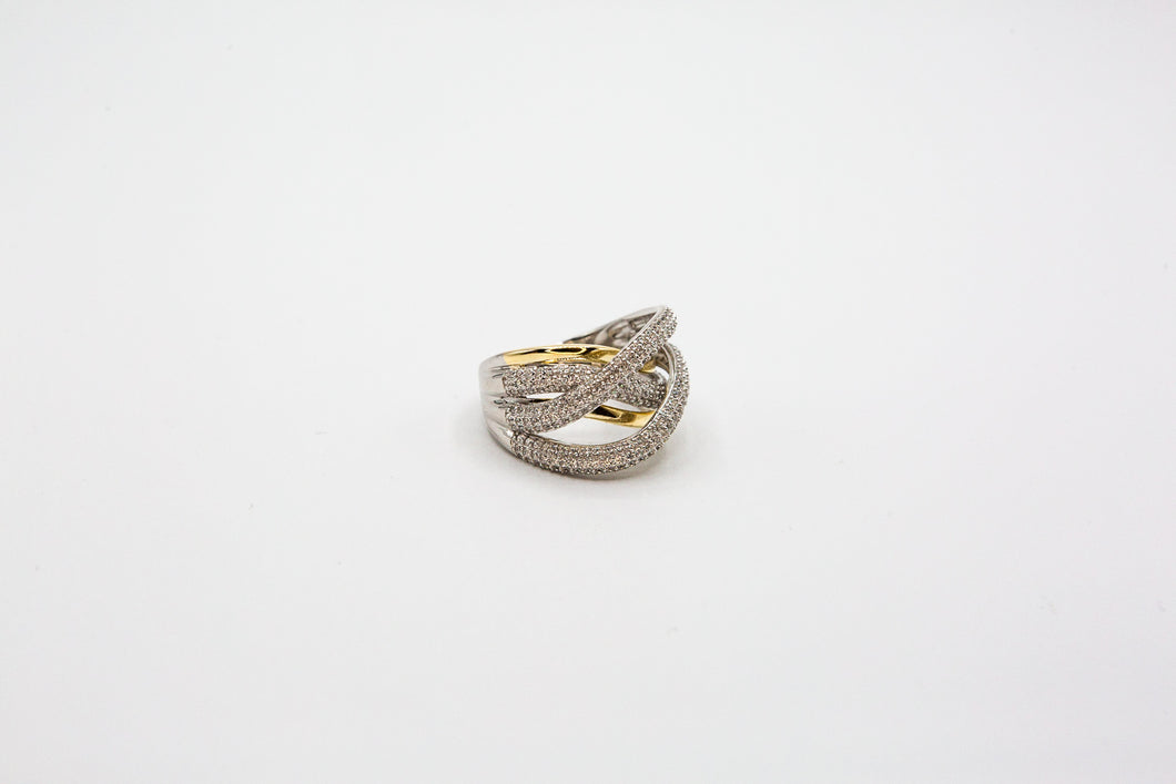 Two Tone sterling silver ring with pave stones