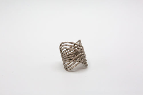 Sterling Silver weave ring with pave stones