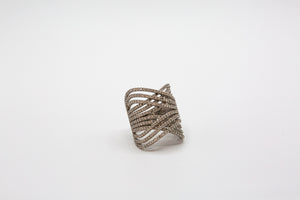 Sterling Silver weave ring with pave stones