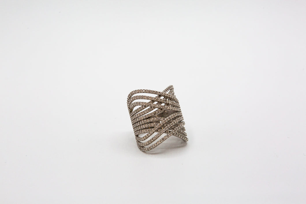 Sterling Silver weave ring with pave stones