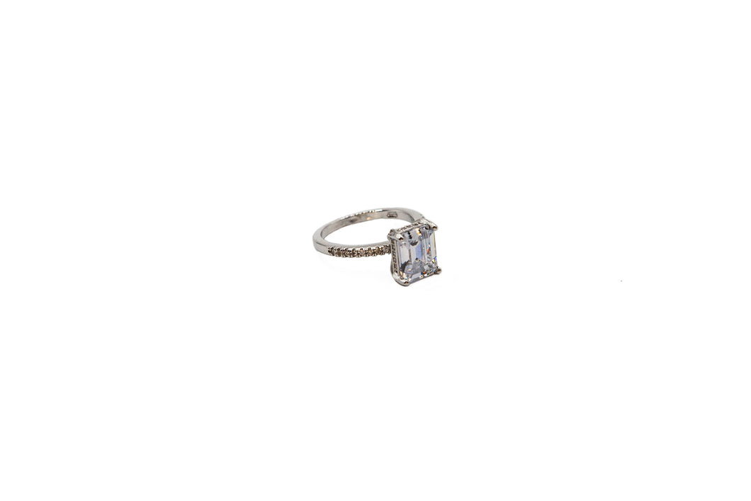 Sterling Silver ring with emerald cut stone (engagement)