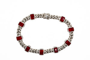 Cuban Link Red Garnet Pave Stone Necklace