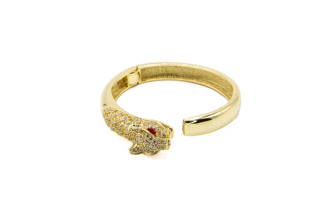 Gold Panther Cuff Bracelet with Red Garnet Eyes