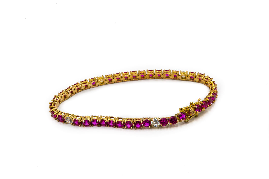 Magenta Pink and Gold Tennis Bracelet